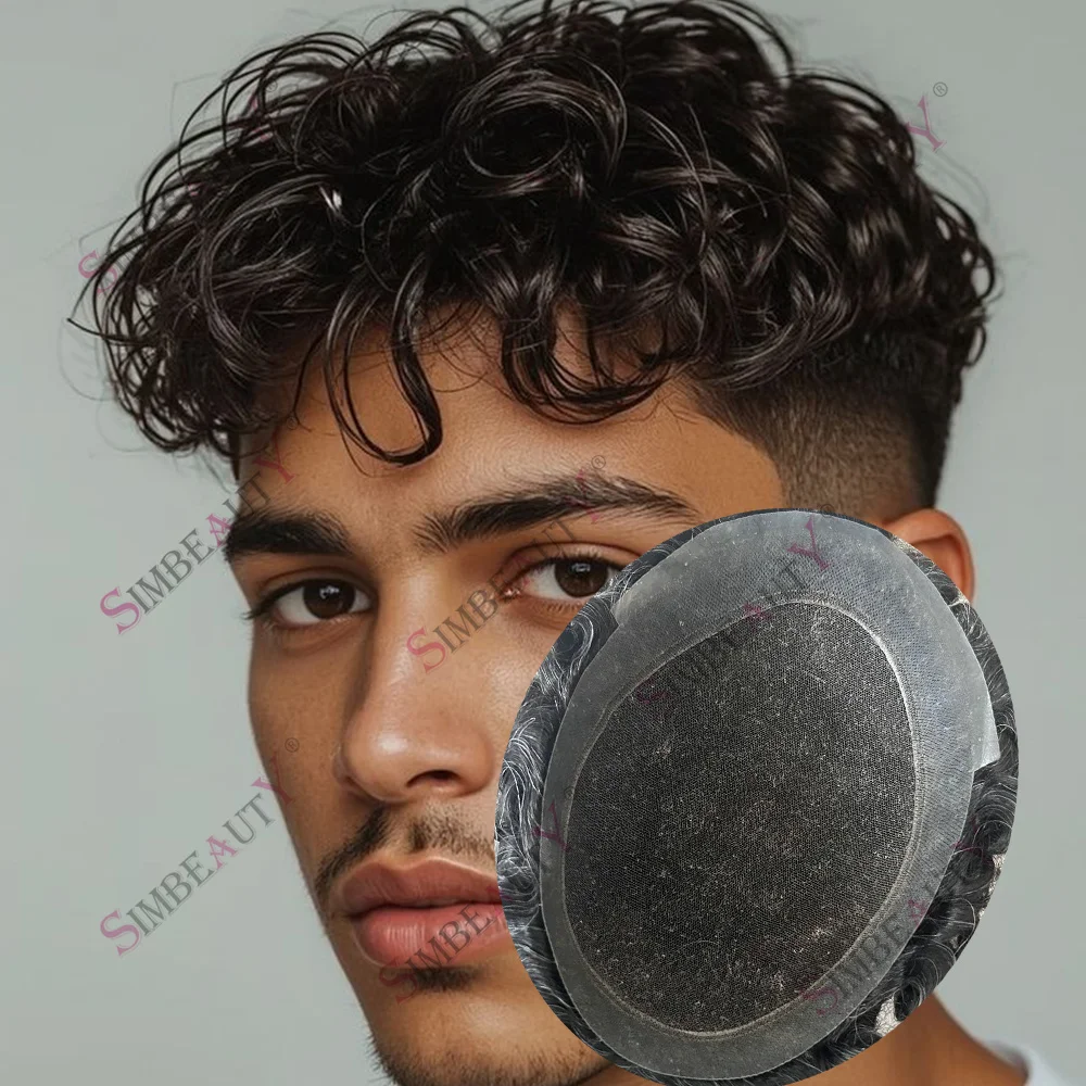 

Натуральный кудрявый парик-накладка 25 мм из австралийских волос для мужчин, система замещения волос, швейцарская сетка, полиуретановая основа, дышащий, с естественной линией роста волос