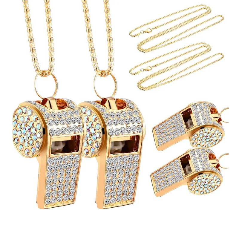 2 Pack Bling Whistle Crystal Rhinestone With Chain,Shining Whistle With Keychain For Referees, Coaches, Teachers