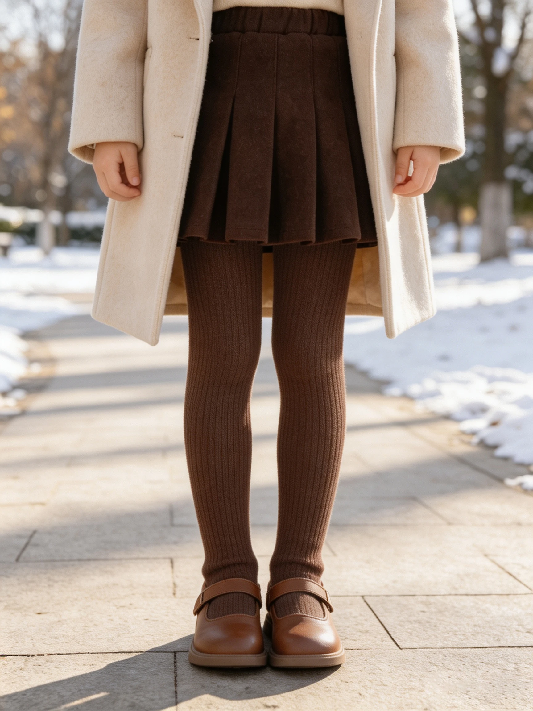 1 Stück Kinder-Strumpfhose mit vertikalen Rippen und Fleece-Futter, einfarbig, warm, weich, bequem, Leggings für Herbst und Winter, ideal für den täglichen Gebrauch im Freien. – Detail 4
