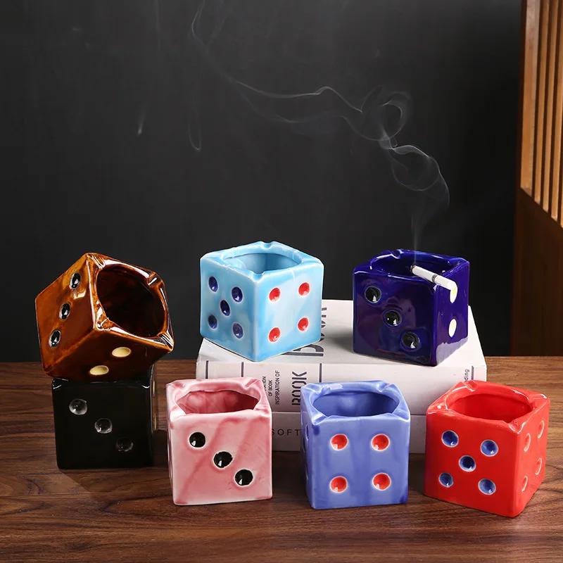 Creative Ceramic Dice Ashtray for Living Room Decoration, Trend Sieve, Home European Ashtray Decoration, Desktop Ash