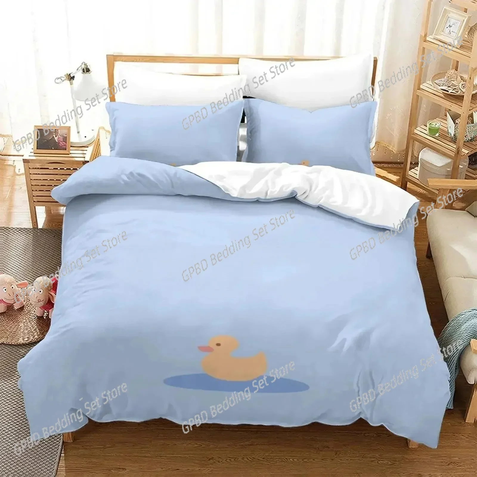 Cartoon Quackity Duck Comfortable Duvet Quilt Cover Pillowcase Bedding Set Children Bedroom Decoration Home Textile