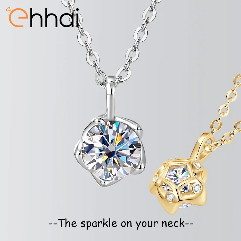 

Ehhai 1CT Round Moissanite Flower Bud Pendant Necklace for Women Real 925 Sterling Silver Wedding Fine Neck Jewelry Gift Choker