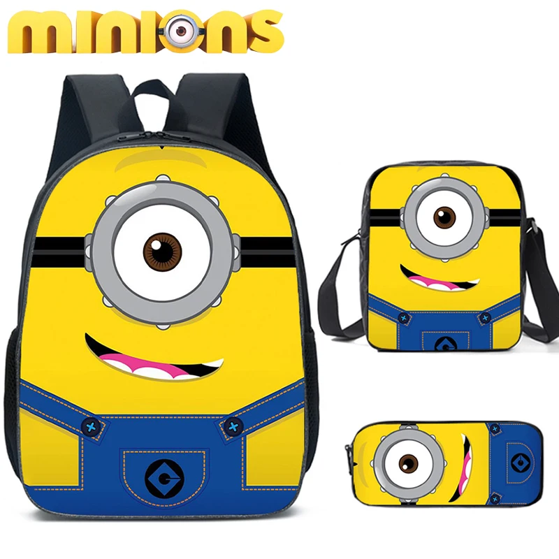 Minions Backpack Shoulder Bag Pencil Bag Anime 3Pcs/set Despicable Me Student Schoolbag Laptop Bag High Capacity Travel Knapsack