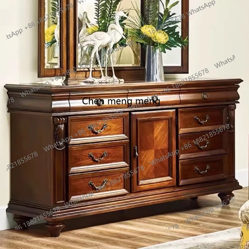 

American country solid wood furniture carved folding mirror storage chest bedroom light luxury dresser
