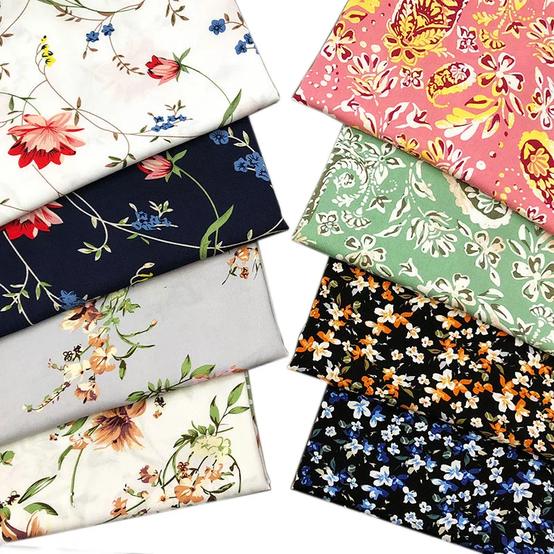 Floral Printed Polycotton Fabric By the Meter, Flower Viscose Rayon Fabric for Sewing Cloth,Dress,Shirts,Black 100*145cm