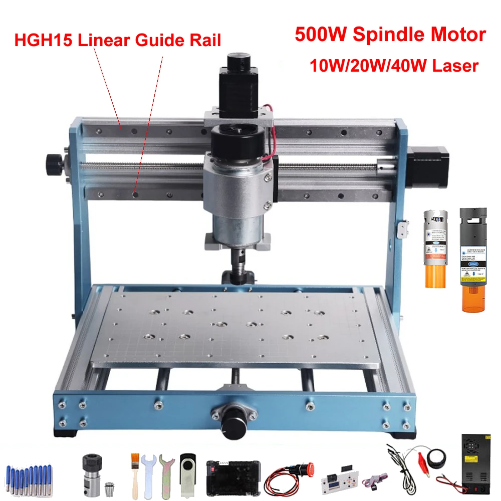 Offline Aluminum Mini CNC 3020 PRO MAX Engraving Machine Linear Guide Rail 500W Spindle 5.5W 10W Laser PCB Milling Machine