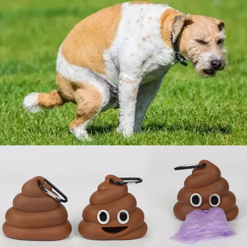 Portable Pet Garbage Bag Dispenser for Cats and Dogs - Soft Silicone Poop Bag Holder with Poop-shaped Storage Box - Pet Travel T