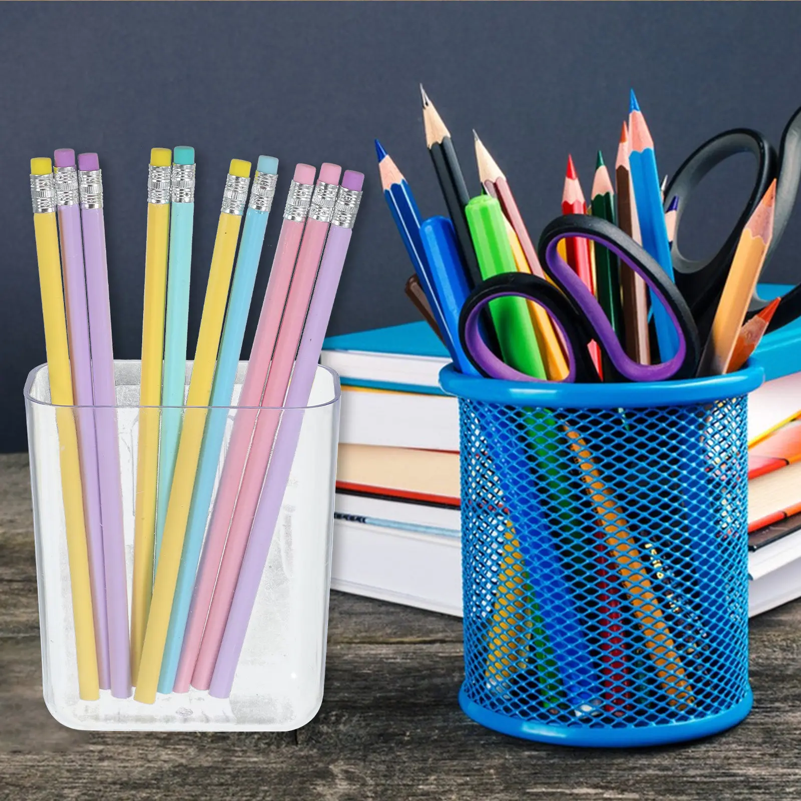 Plastic Wall Mount Pen Holder Desktop Pencil Organizer Makeup Brush Case for Office School Desk Stationery