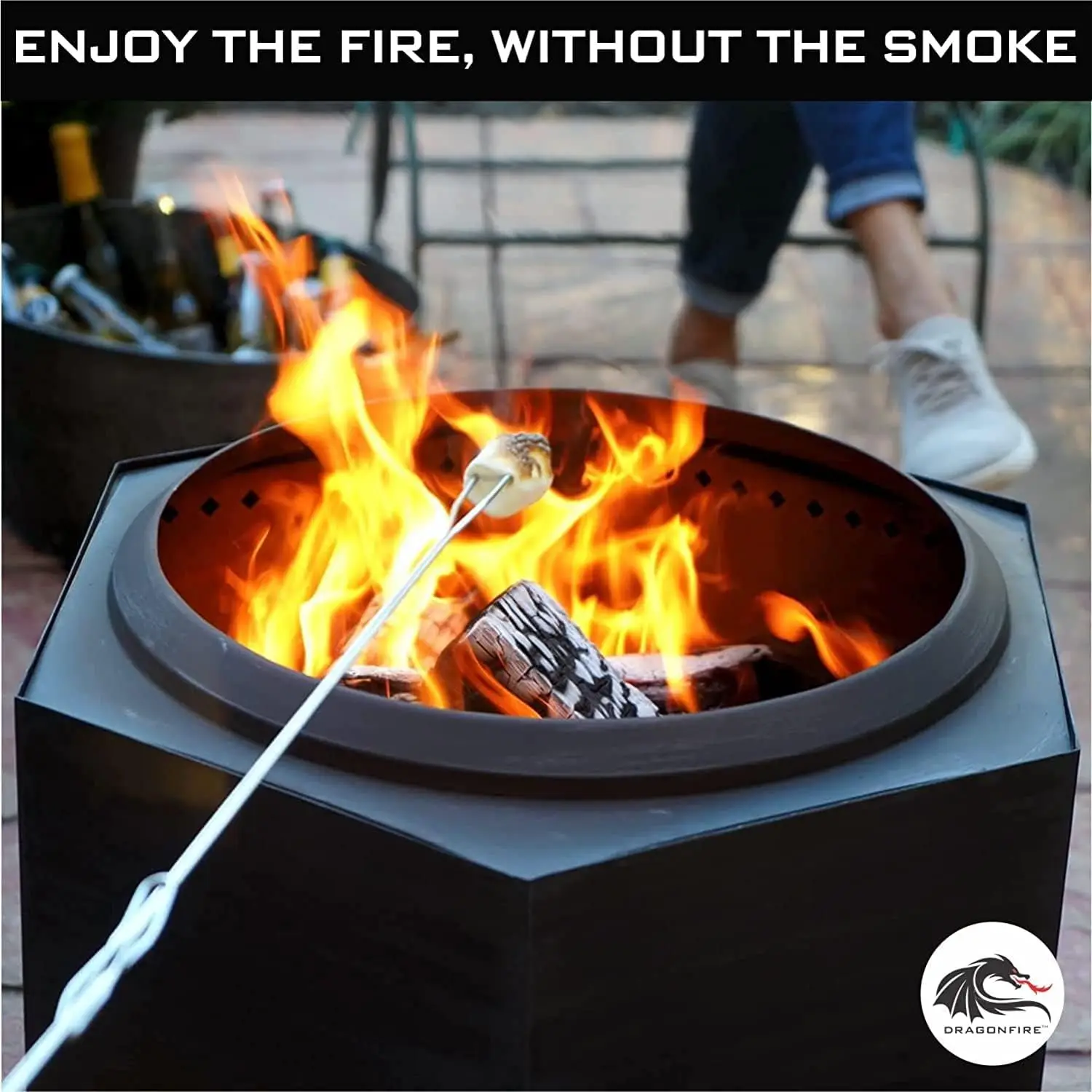Smokeless Firepit, Accessories Included: Spark Screen, Base Stand, and Weatherproof Cover. Wood Pellet/Log Burning Large