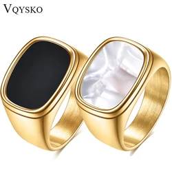 VQYSKO Gold Signet Ring For Man Women 14k Gold Plated Stainless Steel Dome Chunky Statement Ring Comfort Fit For Minimalist Stat