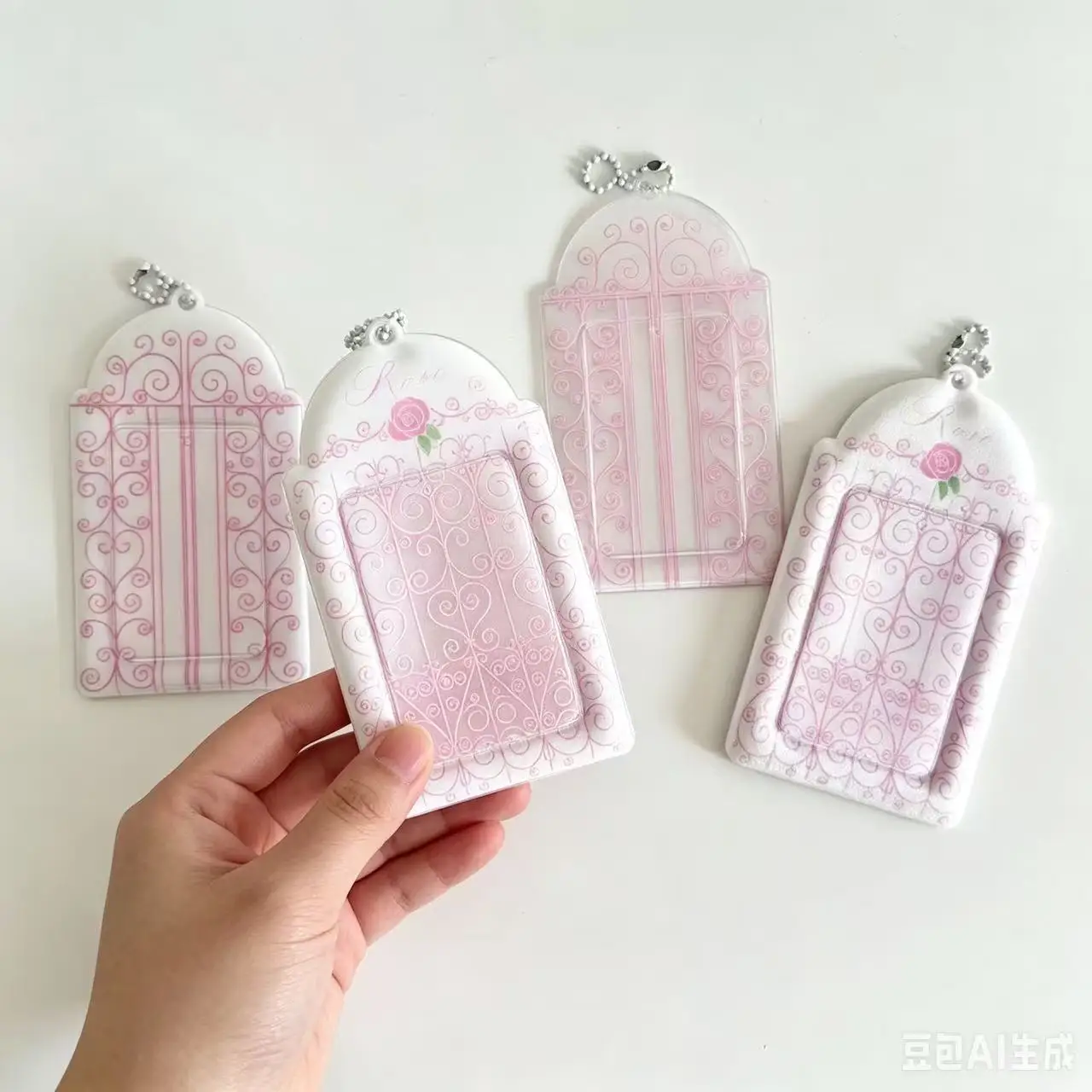 1-2pcs Pink Korean Style Iron Vine PVC Card Holder Girl Pink Kpop 3 Inch Photocard Photo Storage Display Pendant Bag Charm - view 5