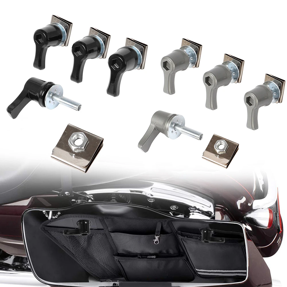 

4PCS Motorcycle Black/ Chrome Saddlebag Lever Lock Bolts & Nuts Kit For Harley CVO Touring Dyna Road Glide Breakout Deluxe /.,;\