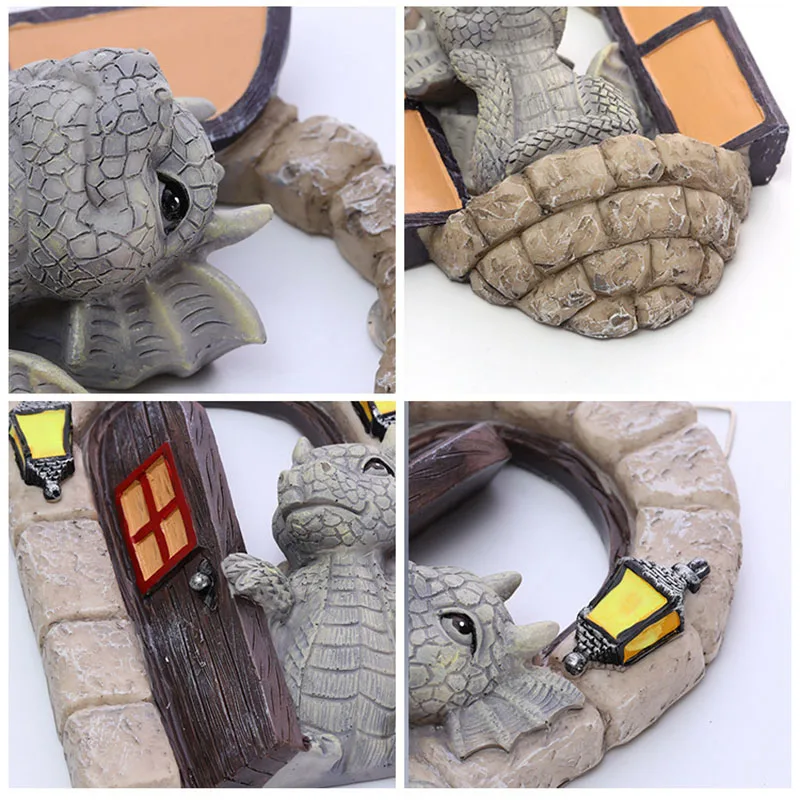 لطيف الراتنج تمثال التنين فتح الباب التنين زخرفة للمنزل حديقة سطح المكتب الديكور التماثيل الحرف #5