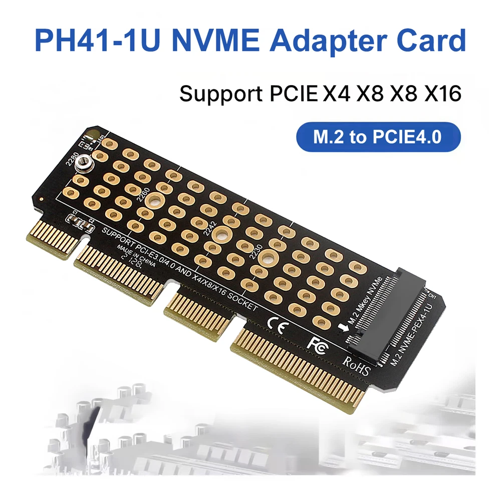 

PH41-1U NVME Adapter Card M.2 NVME to PCI-E4.0 x4 x8 x8 x16 HDD Converter With Heatsink Support 1U Server