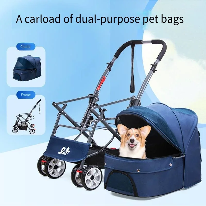 Bidirectional Foldable Pet Stroller for Dogs Going Out Small and Medium-sized Dog Stroller for Cats Lightweight and Detachable