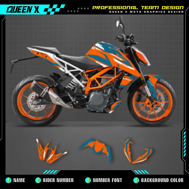 

Queen X MOTOR Graphics Decals Sticker Kit For DUKE 390 125 2017 2018 2019 2020 390cc Motorcycle Accessories Numer Name Custom 17