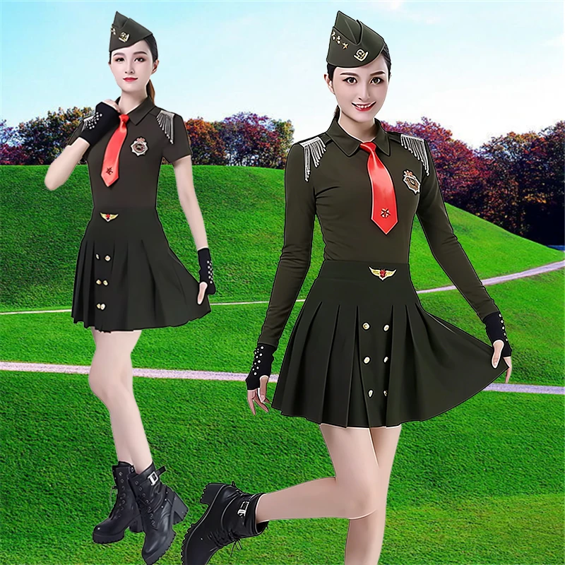 new-women's-sailor-dance-outfit-skirt-set-square-dance-performance-uniform-style-high-waist-short-skirt-with-turn-down-collar