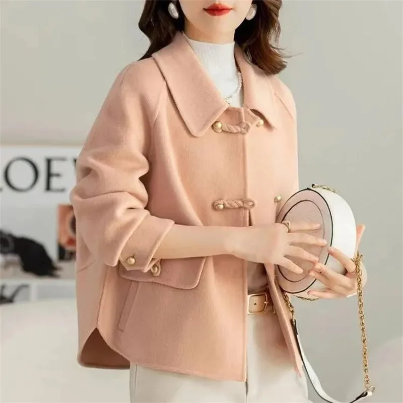 

Fashion Short Double-sided Cashmere Coat Women New Spring Autumn Korean Loose Woolen Jacket High End Elegnt Wool Blend Overcoat