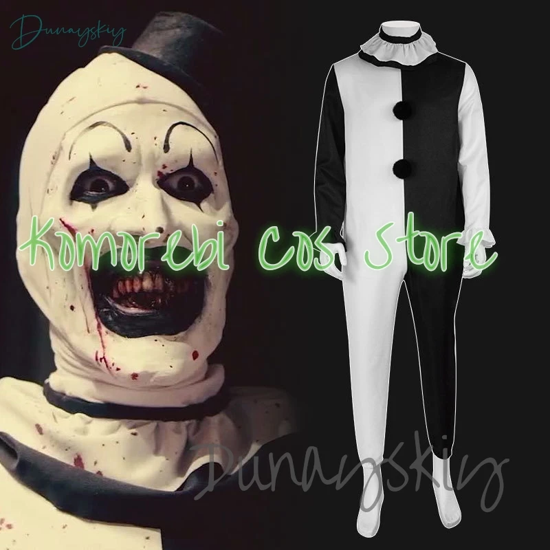 Männliche Kunst der Clown Cosplay Weihnachtskostüm Maske Film Terrifier3 Kleidung Hut Brille Erwachsene Männer Outfit Halloween Karneval Anzug