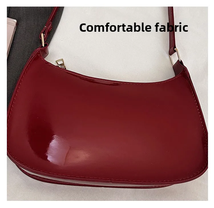 Glänzende Lackleder-Unterarmtasche Einfarbige Damen-Mini-Handtasche Modische Casual Schultertasche Tägliche Dating-Handtasche – Detail 5