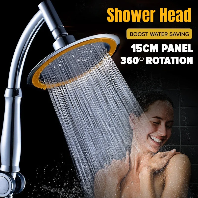 

6 Inch 360 Degree Rotation Bathroom Rainfall Shower Head ABS Chrome Water Saving Shower Extension Arm Hand Held Shower Head Thin