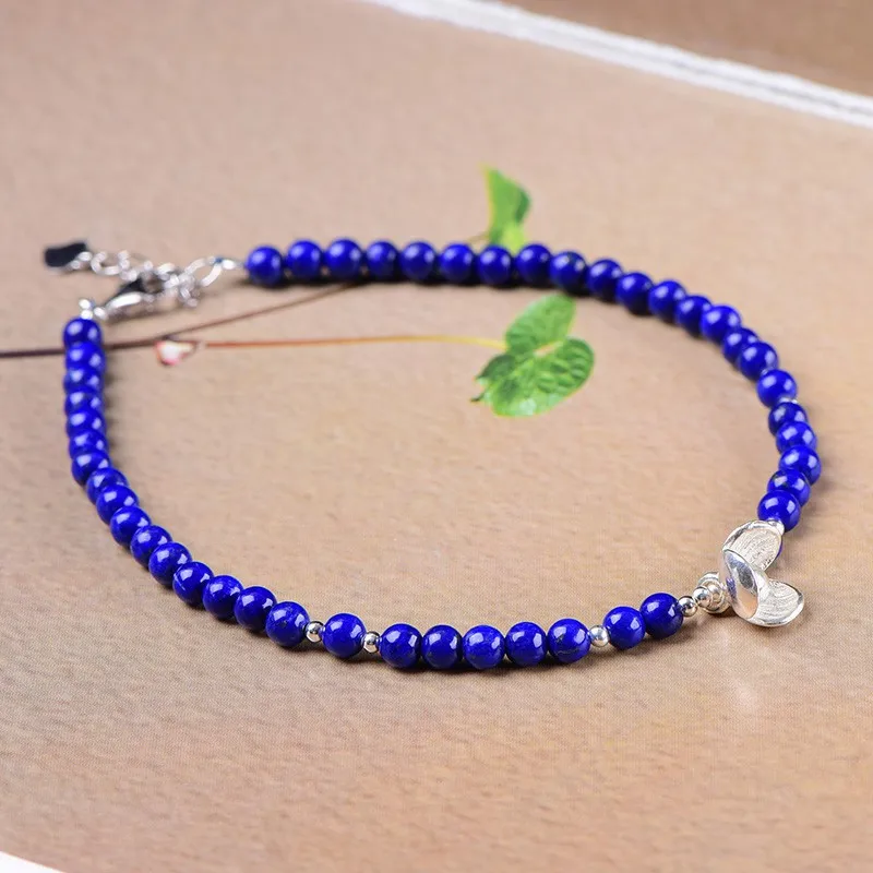 5A  Lazuli S925 Sterling Silver Natural Crystal Adjustable Anklet