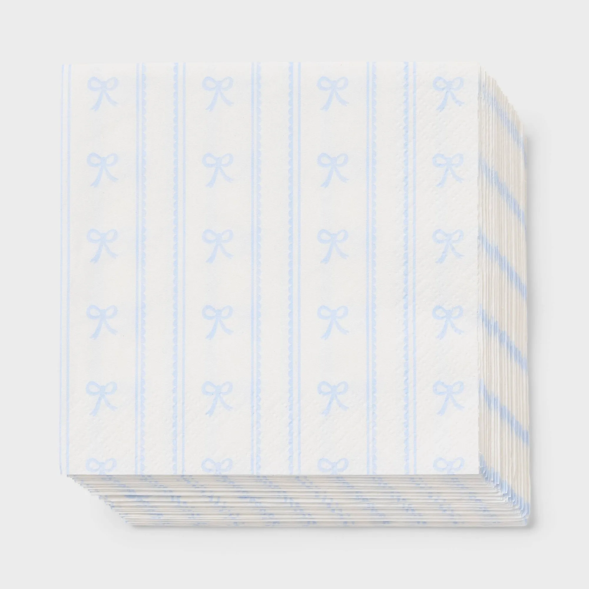 30ct Blue Dainty Bow Beverage Napkins Soft Disposable Paper Cocktail Napkins For Party Table Decor And Event Use