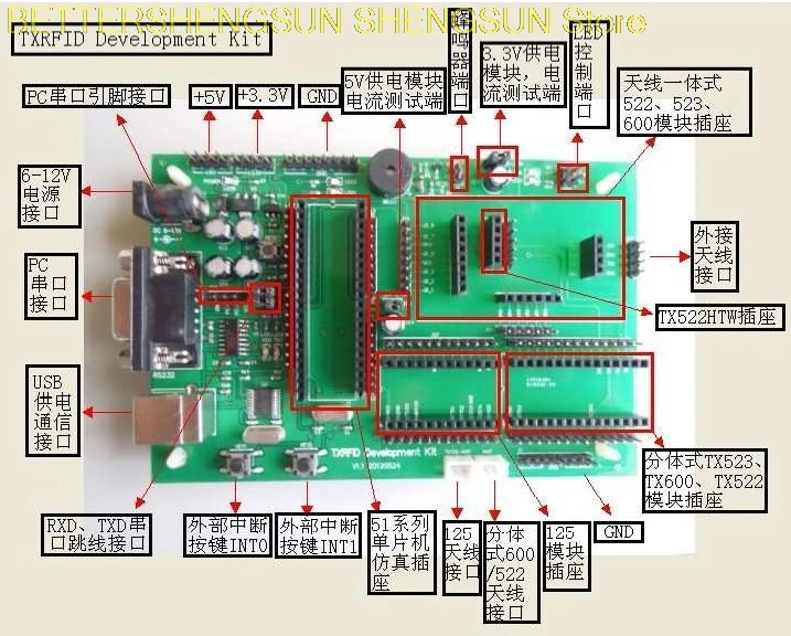 

TX522BT TXRFID embedded high frequency induction RF read and write module test board