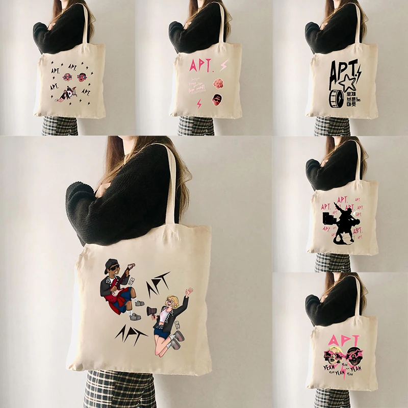 K-POP Hit Song APT Canvas Tote Bag Best Trend Song Gift for Kpop Fans Women Shopping Bag Funny Music Lover Gift Shoulder Bag