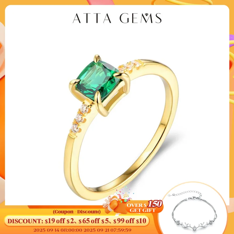 

ATTAGEMS 100% 925 Sterling Silver 18K Yellow Plated Ring Emerald Gemstone Wedding Party Vintage For Women Fine Jewelry Wholesale