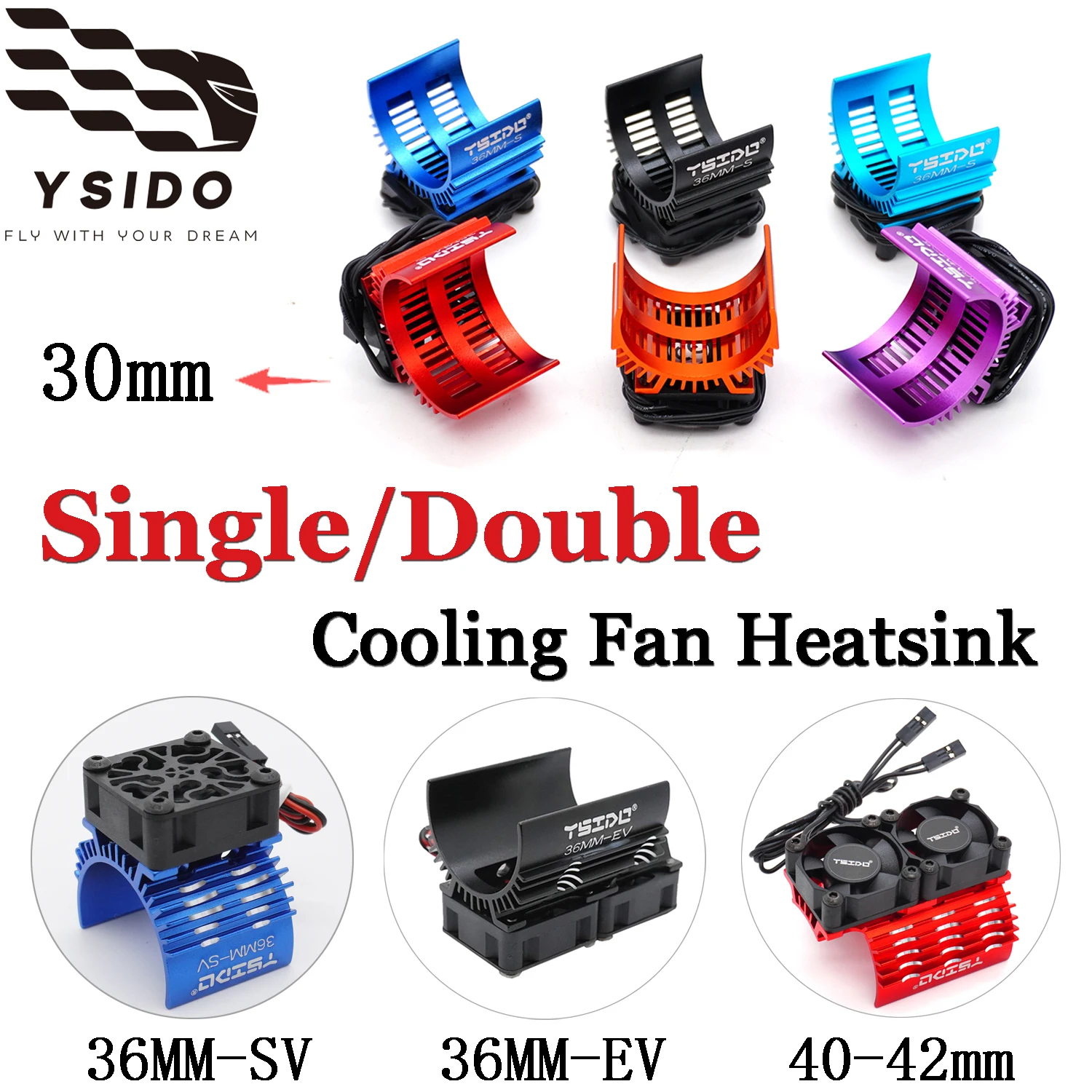 YSIDO 30MM 36MM-SV 36MM-EV 40-42MM Single/Double Cooling Fans Heatsink for 1/7 1/8 1/10 1/12 Traxxas Axial Redcat Wltoys RC Cars