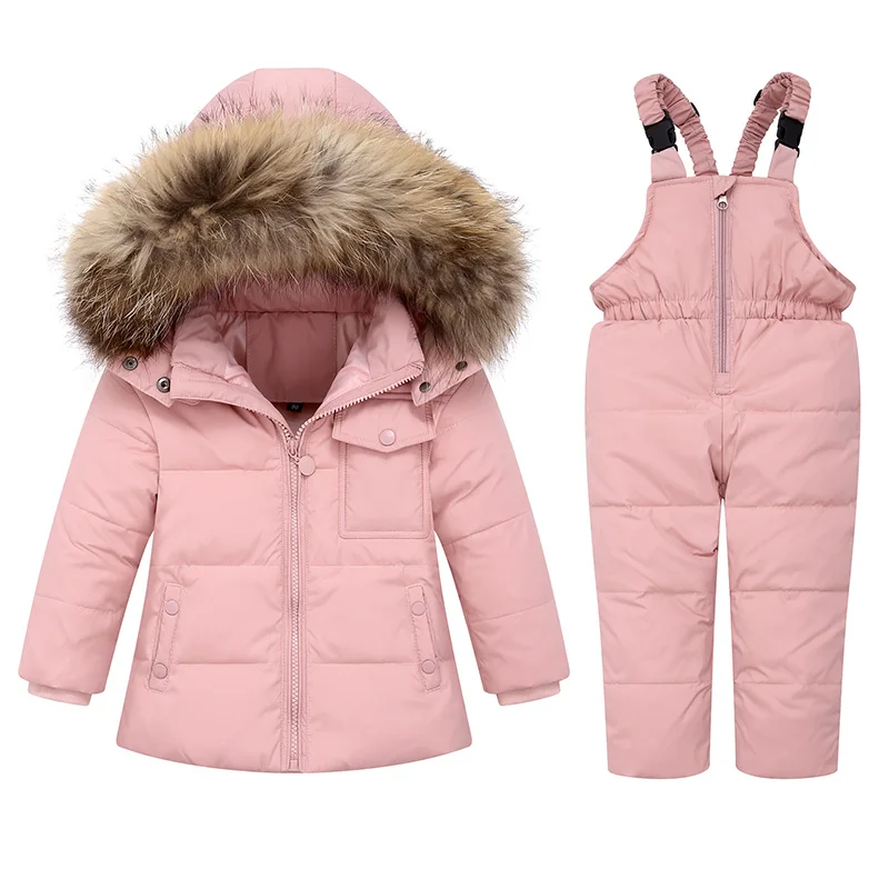 

2025 Russia Winter children Boys Clothes Set Warm Down Jacket Coat + Overalls For Girl 1-5 Years Kids Baby Girl Snowsuit