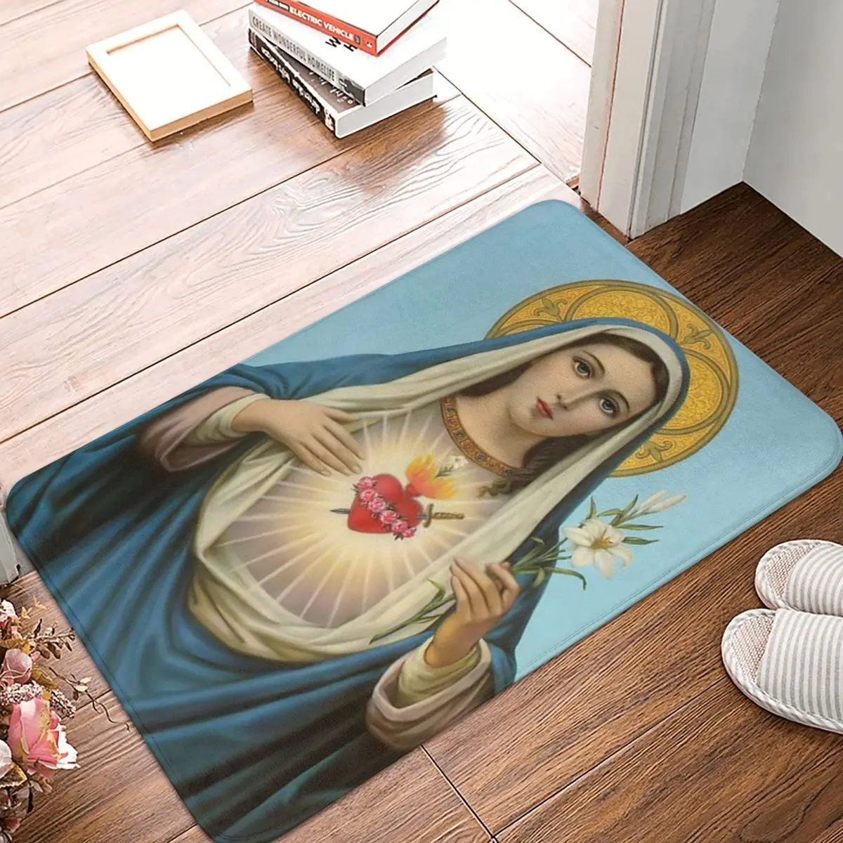 Holy Mary Oil Painting Lady Of Guadalupe Virgin Mary Doormat Kitchen Entrance Home Floor Mat Anti-slip Carpet Rug for Bathroom