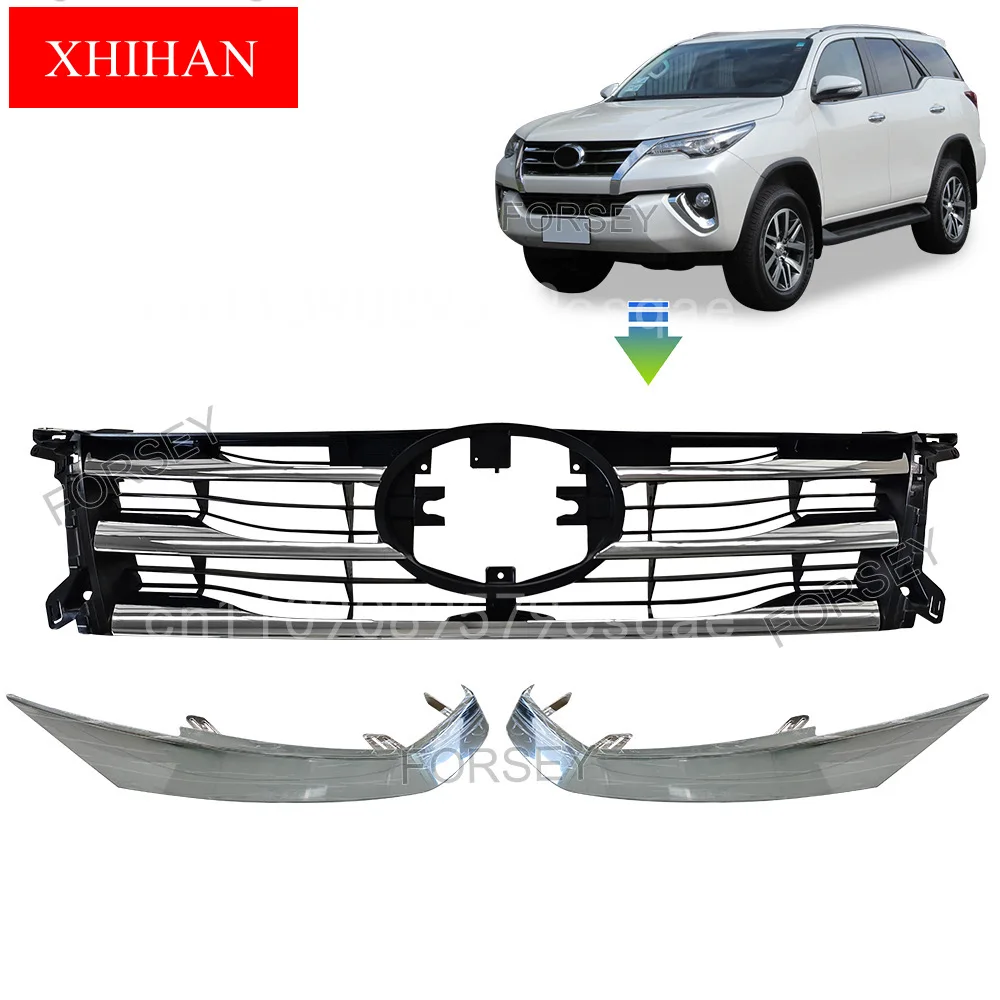 

For Fortuner 2015 2016 2017 2018,Modificado para parrilla delantera Fortuner, cubierta de rejilla de malla de parachoques delant