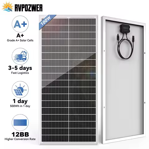 RVPOZWER 100W 12V Solar Panel 12BB Monocrystalline High Efficiency Module for Roof Mount Off Grid Power System Wholesale