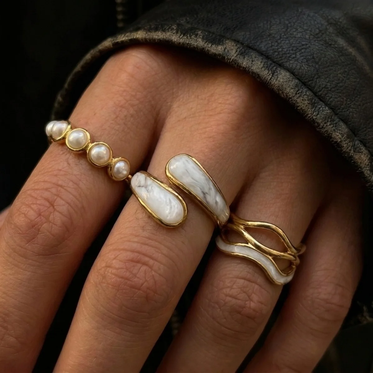 3/4 Stück/Set Minimalistische, gewellte Ringe aus Edelstahl mit weißem Emaille für Damen und Herren, Lava-Wassertropfen-Twist-Herz-Fingerringe, Schmuck – Detail 4