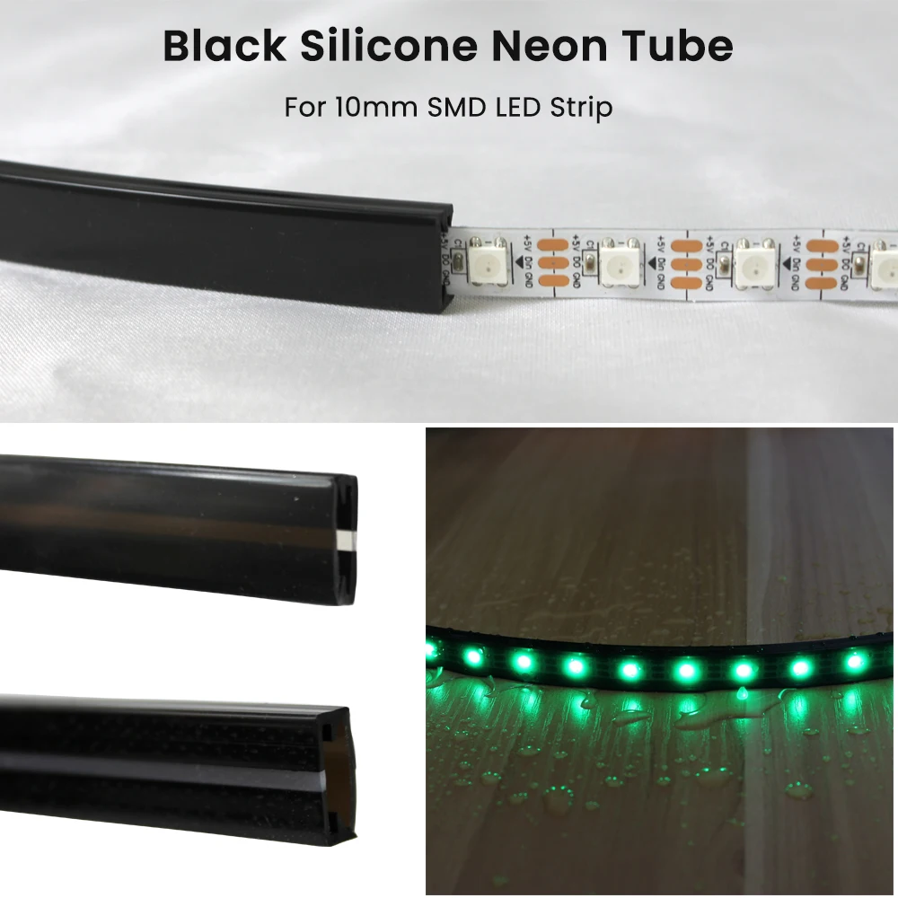 

LED Diffuser Black Silicone Tube T0513 Waterproof Flexible Protection Cover For 10mm SMD 5050 WS2812 LED Strip Light 0.5m-5m