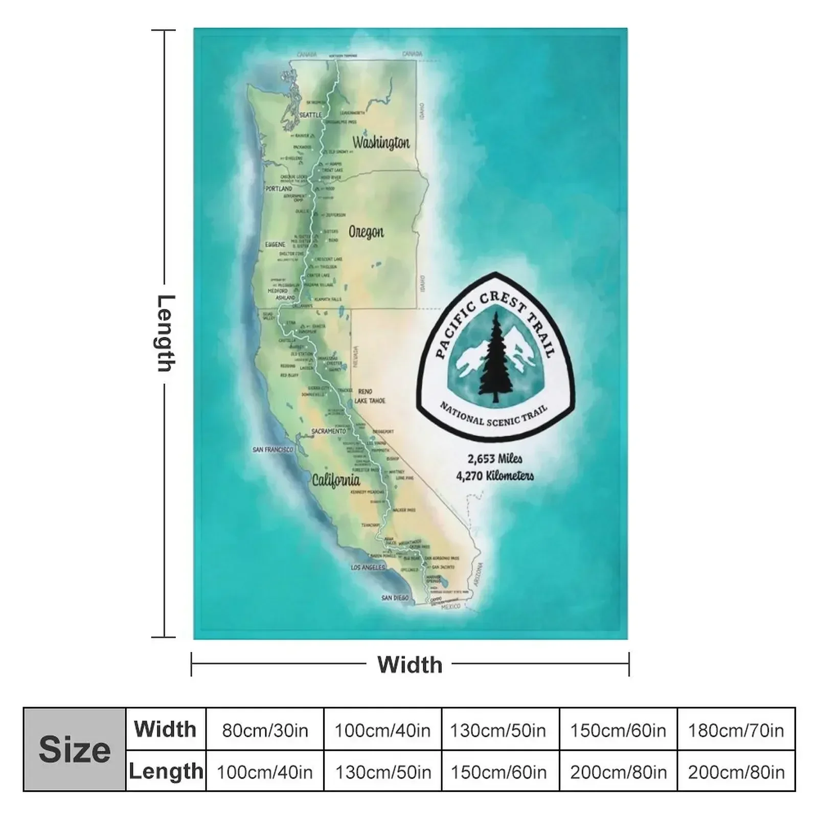 Pacific Crest Trail Map Throw Blanket couch cozy soft plush fuzzy picnic outdoor blanket