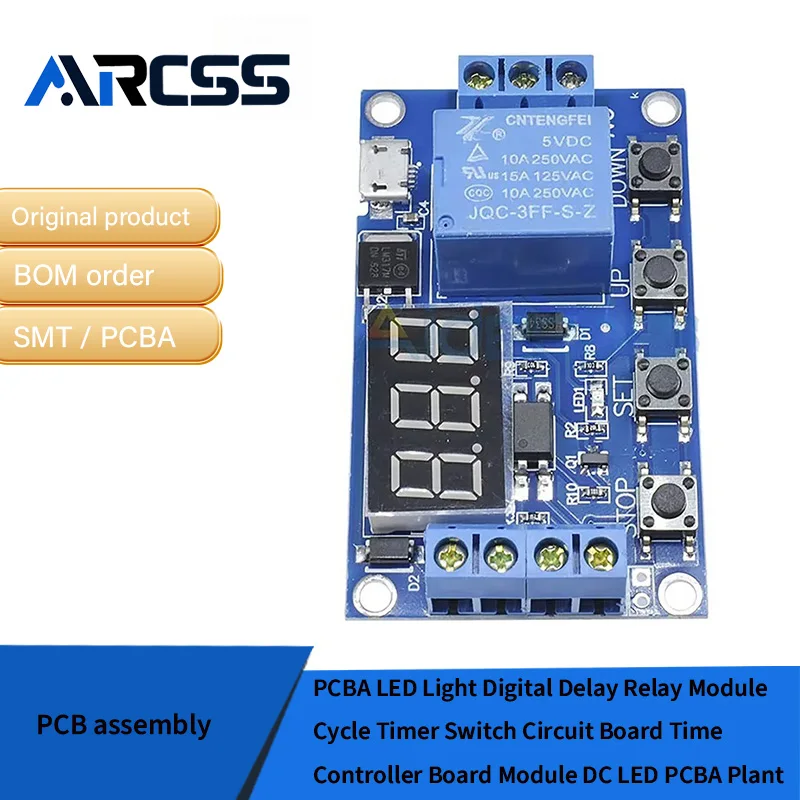 Pcba luz led módulo de relé de atraso digital ciclo temporizador interruptor placa de circuito módulo placa controlador tempo dc led pcba planta