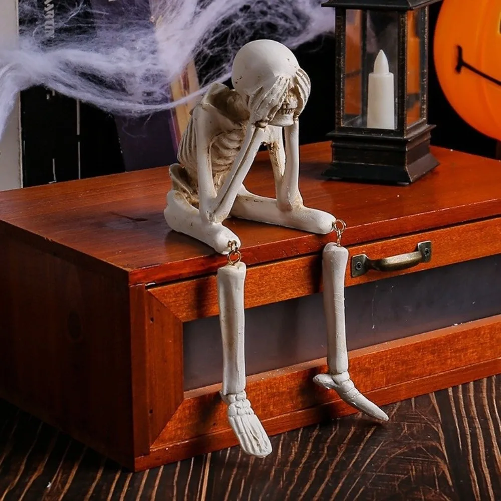 Resin Material Halloween Skull Figurines Realistic Spooky Atmosphere Skeleton Ornaments Creative Multi-scene Skeleton Decoration