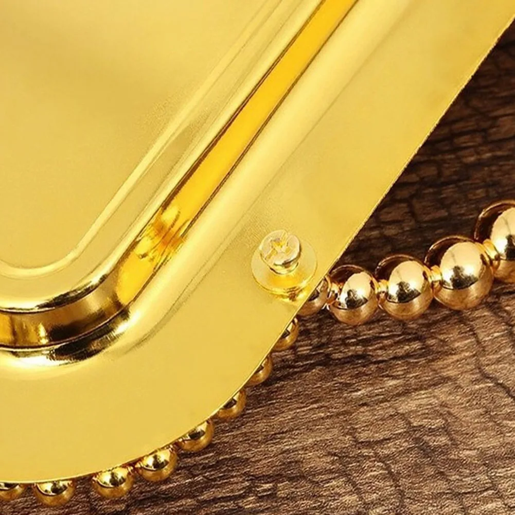 

1Pc Silver Metal Serving Tray With Beaded Edge And Dual Handles For Dessert Jewelry Home Decor Kitchen Storage Organizer