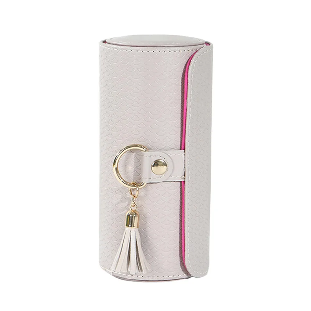 

New PU Leather Travel Jewelry Case Multifunctional Portable Small Jewelry Box Three-layer Cylindrical Jewelry Storage Box