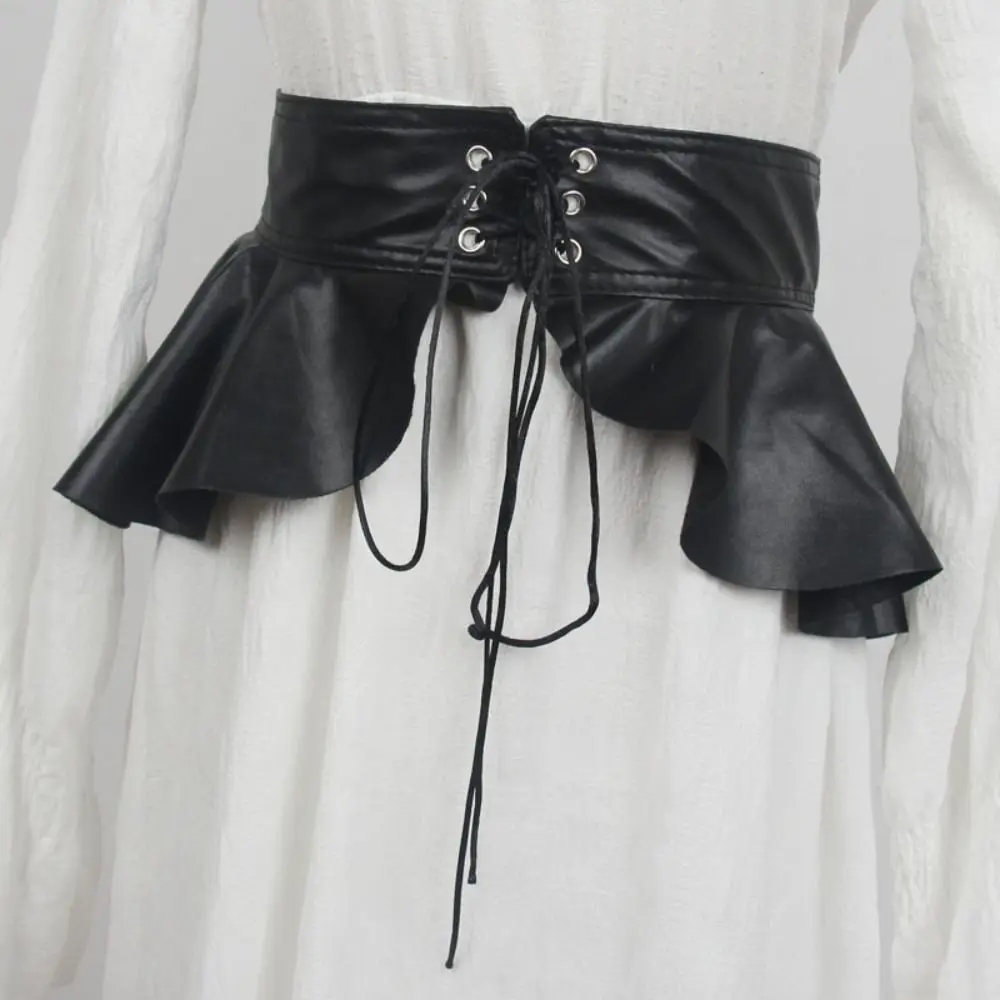 Luxury PU Leather Cummerbunds with Skirt High Waist Dress Girdle Female Waistband Strap Wide Waist Belt Women
