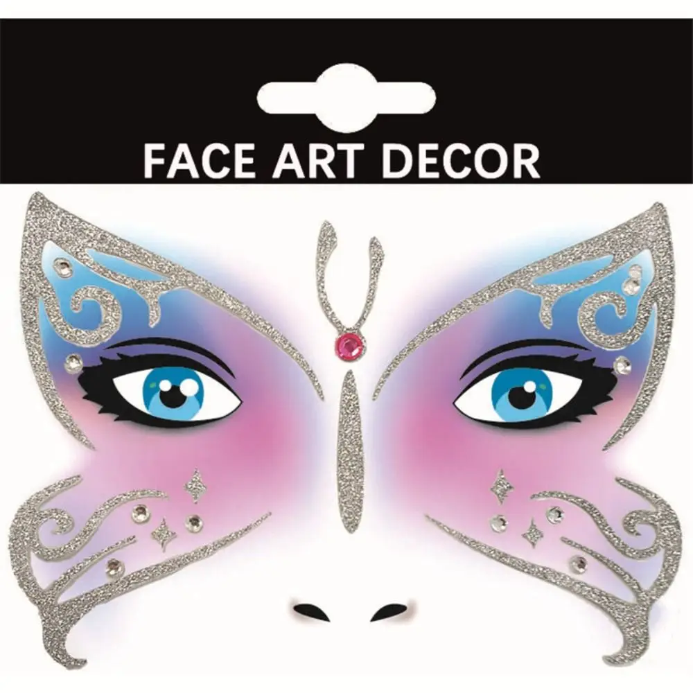 Fashion Shining Face Stickers Cartoon Swan Cat Leopard Glitter Makeup Stickers Glitter Butterfly Ice Face Art Decor