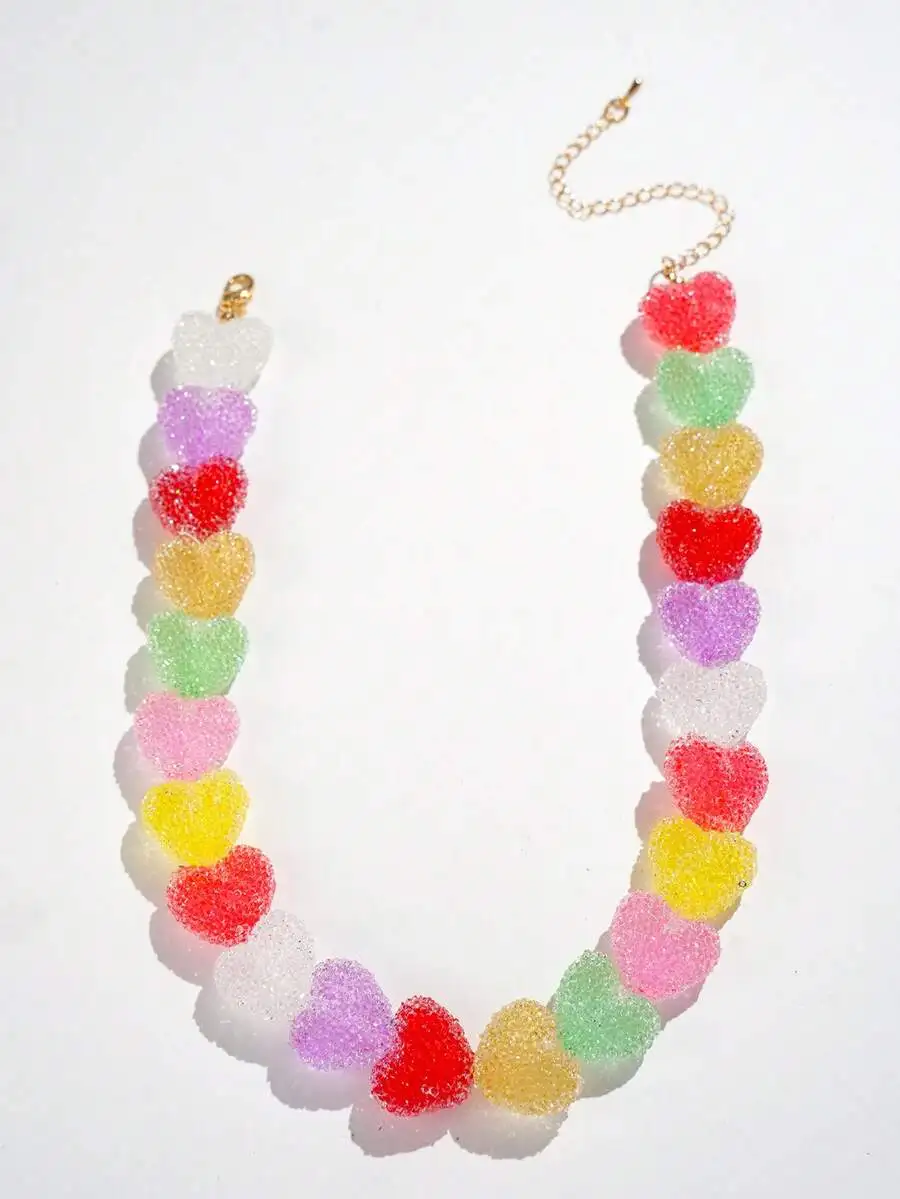 

Colorful Heart Resin Necklace For Adults, Candy Theme Fashion Jewelry