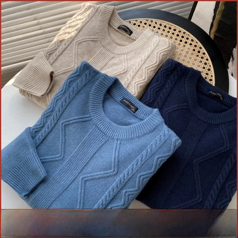 

Soft Cozy Vintage Twist Knitted Sweater round Ne Men's Autumn Winter Long Sve Casual Loose Fit Knitwear Turtlene