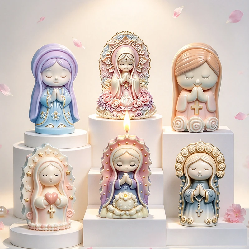 3D Praying Girl Silicone Mold DIY Virgin Mary Handmade Candle Soap Aroma Wax Clay Polymer Art Craft Casting Mold
