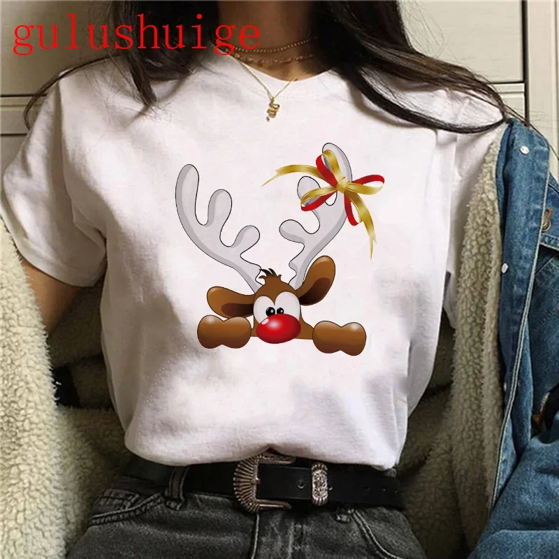 Frauen Santa Claus Frohe Weihnachten t hemd Rentier navidad T-shirt Mädchen Harajuku Kurzarm T Weibliche 90S Kleidung t-shirt