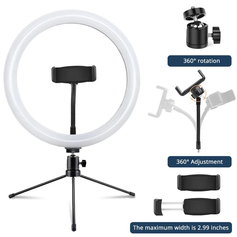 Travor 12 Inch USB Ring Light Dimmable Desktop 3 Light Modes LED Ring Light for Makeup Youtube with 45cm Tripod