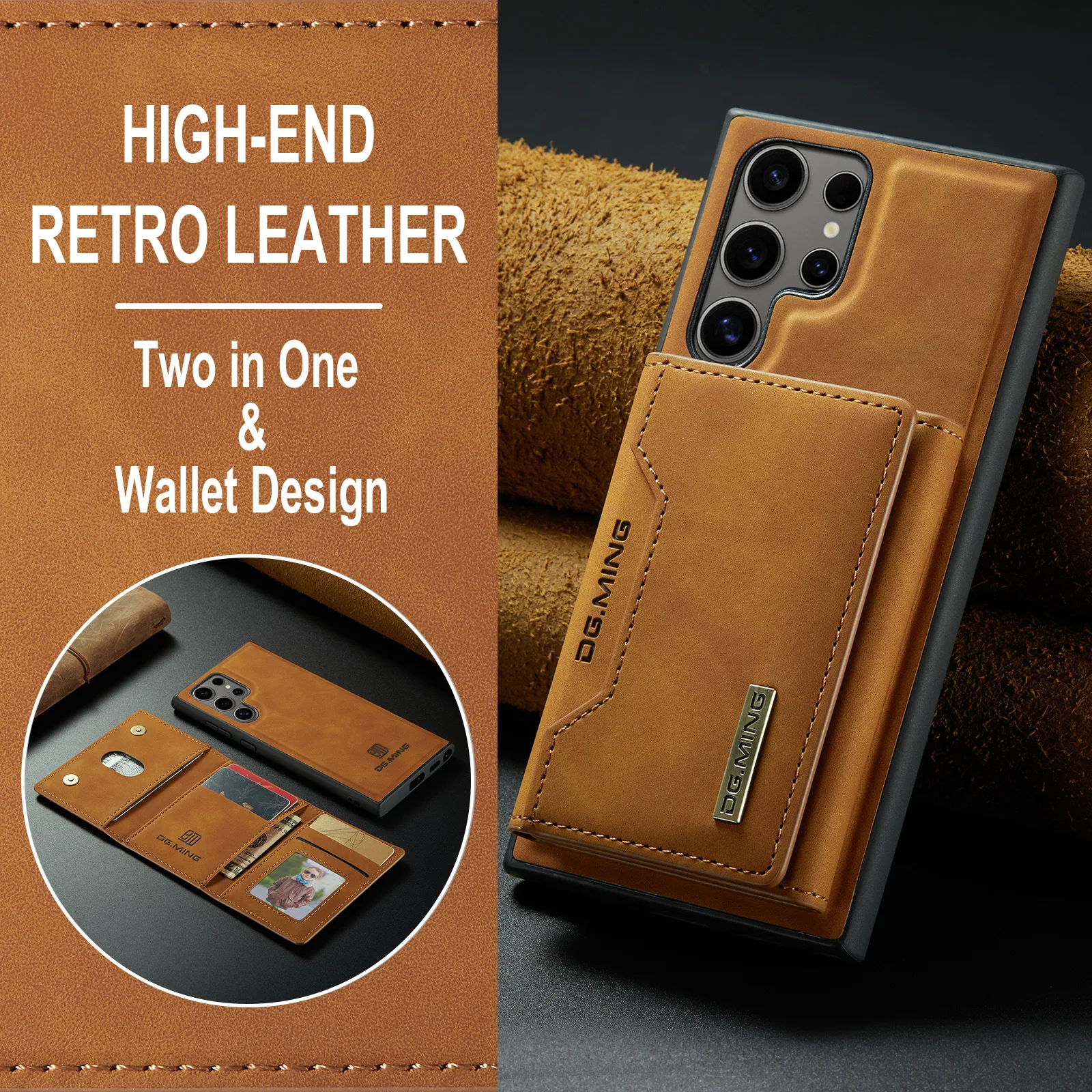 Para samsung galaxy s23 s24 ultra s22 s21 s20 plus a55 a35 a34 a54 a24 2 em 1 cartões magnéticos destacáveis resolver capa carteira de couro